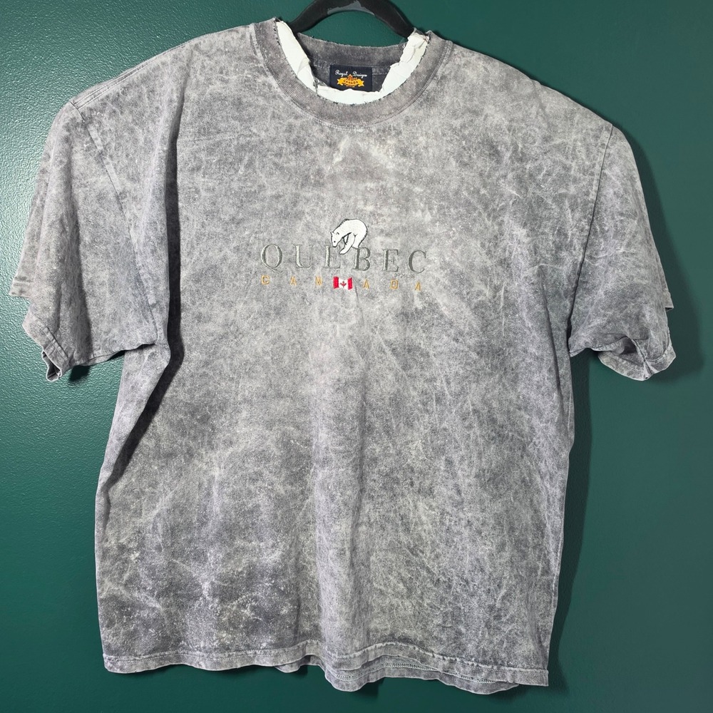 Royal Designs Quebec Canada Polar Bear Acid Wash T-Shirt Mens XL Gray Tee